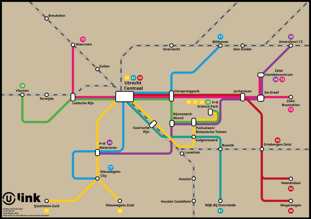 De laatste versie van de U-link kaart in 2022, geïnspireerd op het design van de kaart van de toekomst.
