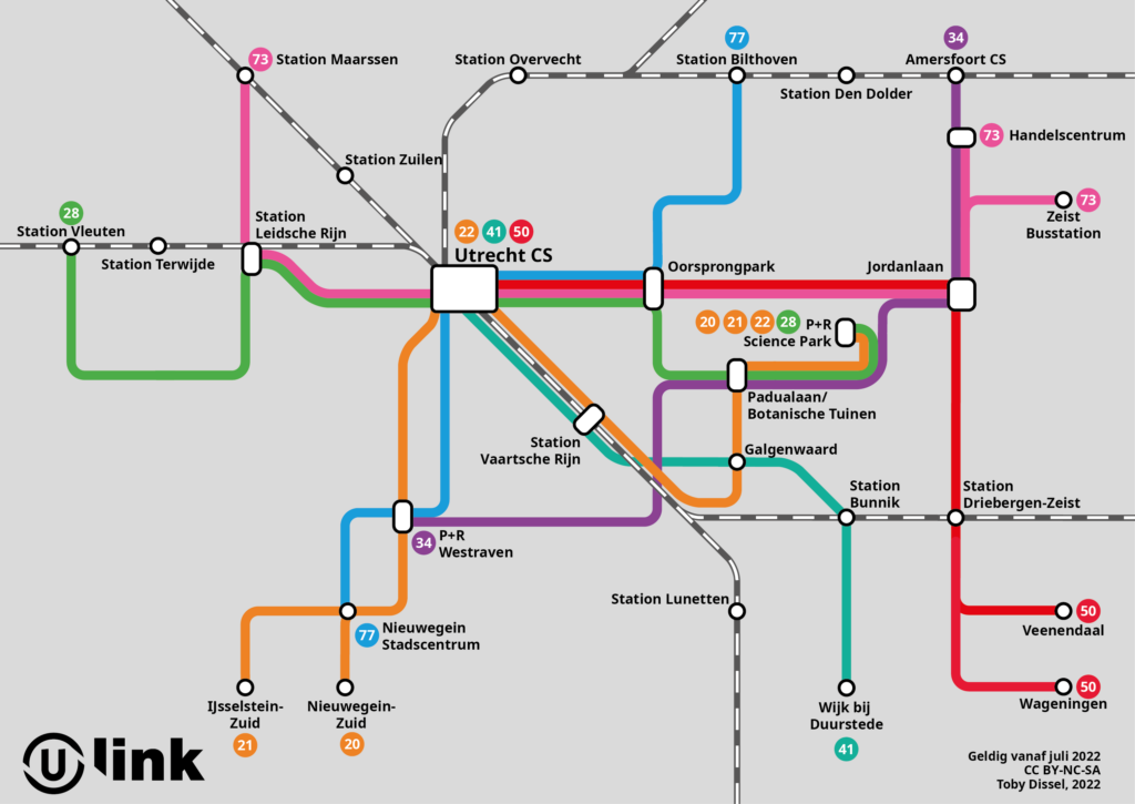 De geüpdatet versie van de U-link kaart.